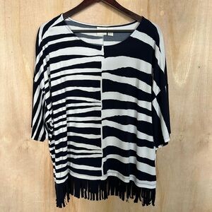 Chico's Navy and White Bold Striped Tee